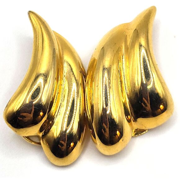 Vintage 80s Goldtone Clip On Earrings 1.5in - Picture 2 of 3